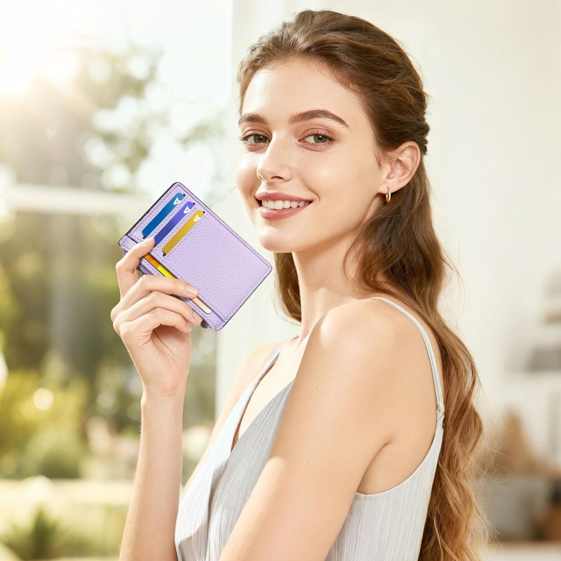 Tipmile Credit Card Holder for Women Slim Minimalist Front Pocket RFID Blocking Wallet Small Compact Card Case with ID Window, Lavender Purple - Image 4